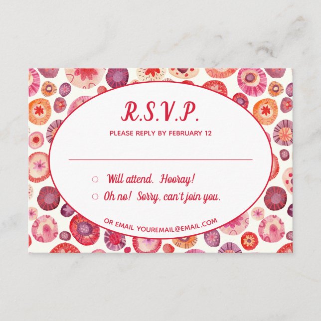 Pink Floral Abstract Pattern Wedding RSVP Enclosure Card (Front)