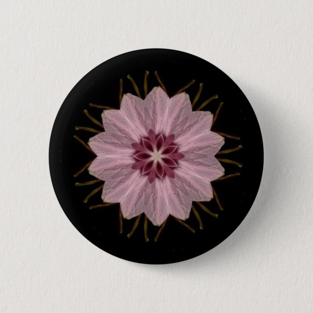 Pink Floral Abstract Pinback Button (Front)