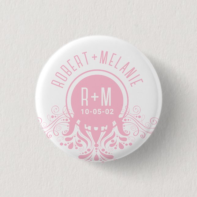 Pink Floral Accent Wedding Coaster Button (Front)