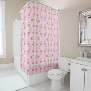 Pink Floral Accented With Lime Green Shower Curtain