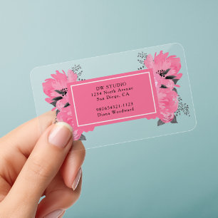 Pink Floral Acryl Clear Business Cards