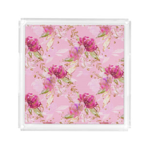 Pink floral  acrylic tray