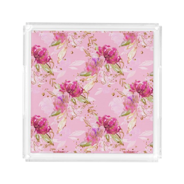 Pink floral  acrylic tray (Front)