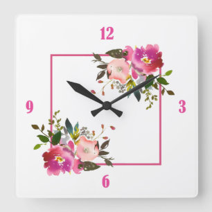 Pink Floral Acrylic Wall Clock