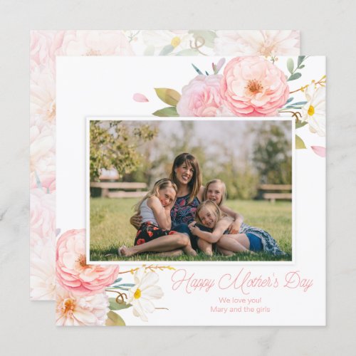 Pink Floral Add Photo Mothers Day Card