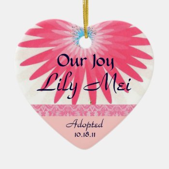 Pink Floral Adoption Announcement Keepsake Ceramic Ornament by AdoptionGiftStore at Zazzle