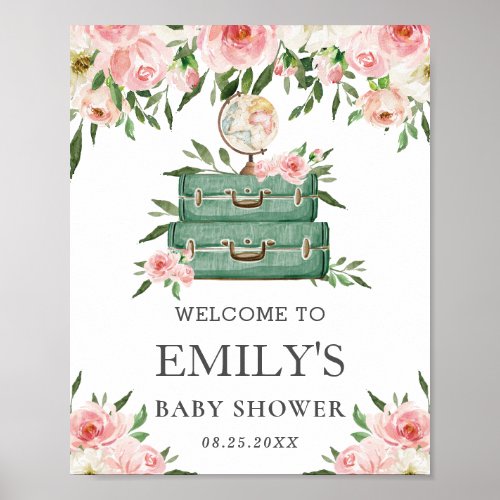 Pink Floral Adventure Journey Baby Shower Welcome Poster