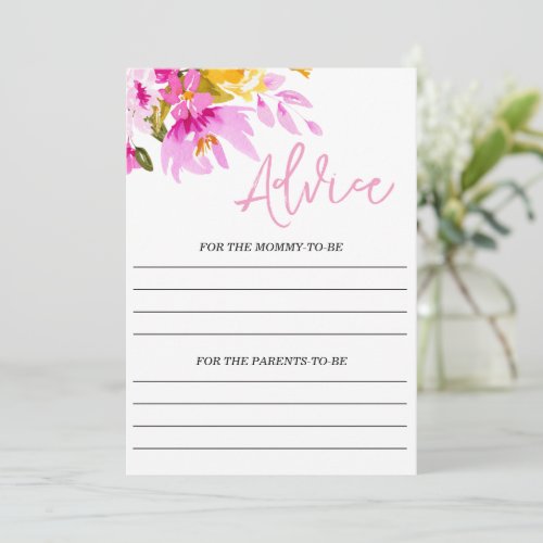 Pink Floral Advice Baby Shower Printable Game Card