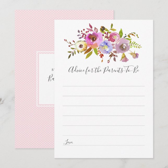 Pink Floral Advice for Parents-to-be shower game Invitation (Front/Back)