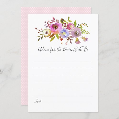 Pink Floral Advice for Parents_to_be shower game Invitation