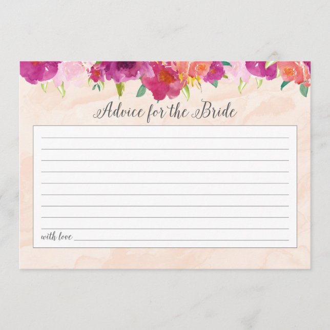 Pink Floral Advice For the Bride Card (Front)