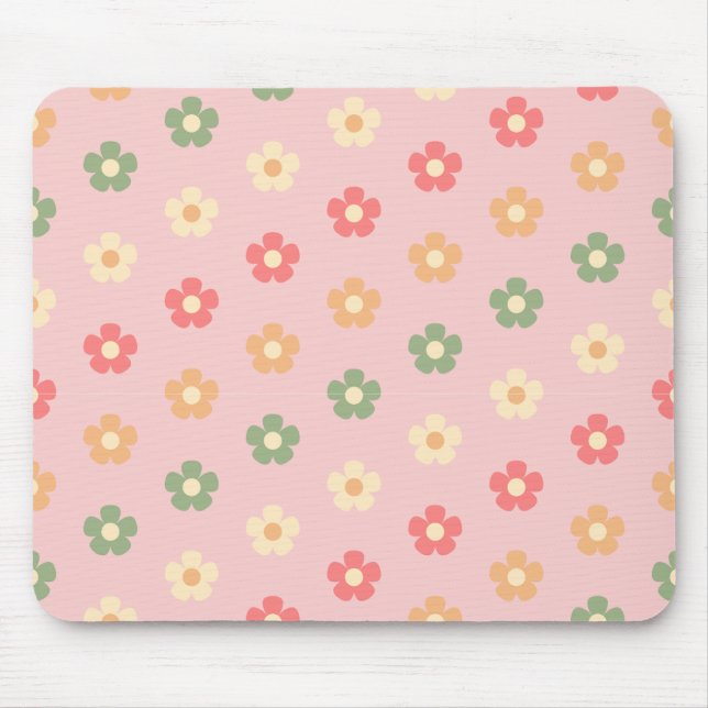 Pink floral aesthetic mouse pad (Front)