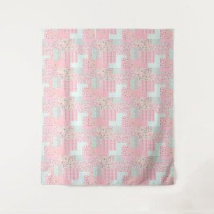 Pink Floral Aesthetic Tapestry   Romantic Wall Dec