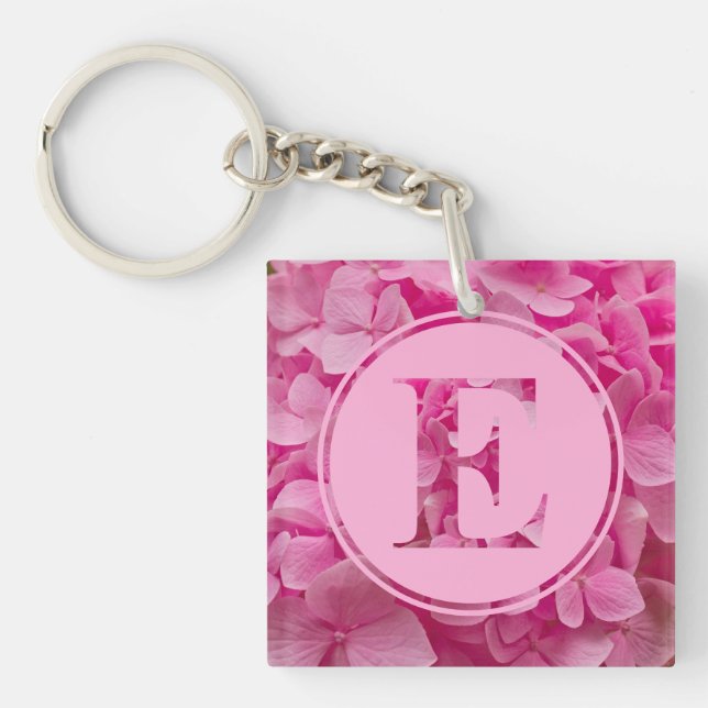 Pink Floral Alphabet Letter "E" and XO Keychain (Front)