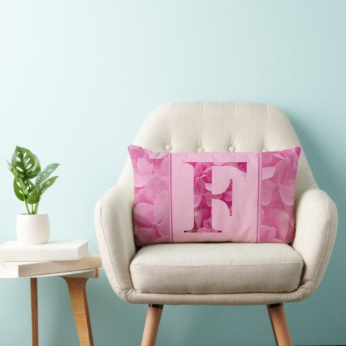 Pink Floral Alphabet Letter F Lumbar Pillow