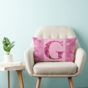 Pink Floral Alphabet Letter "G" Lumbar Pillow