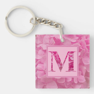 Pink Floral Alphabet Letter "M" Acrylic Keychain