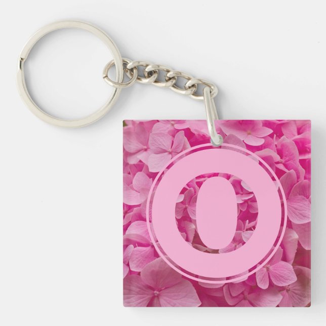 Pink Floral Alphabet Letter "O" and XO Keychain (Front)
