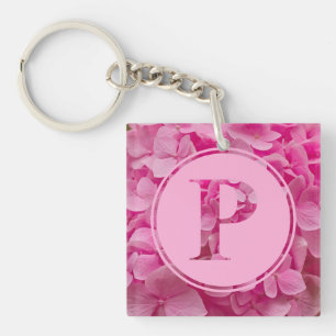 Pink Floral Alphabet Letter "P" and XO Keychain