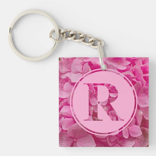 Pink Floral Alphabet Letter "R" and XO Keychain (Front)