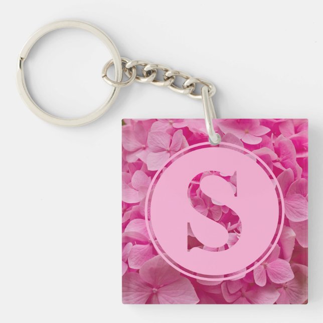 Pink Floral Alphabet Letter "S" and XO Keychain (Front)