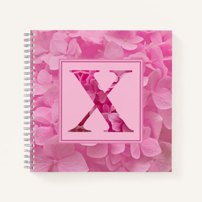 Pink Floral Alphabet Letter "X" Journal Notebook (Front)