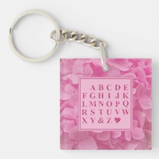 Pink Floral Alphabet Letters Acrylic Keychain