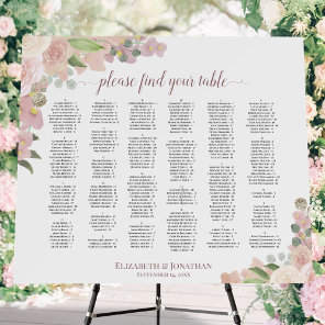 Pink Floral Alphabetical Wedding Seating Chart Foam Board