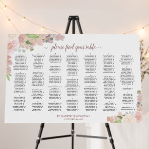 Pink Floral Alphabetical Wedding Seating Chart Foam Board