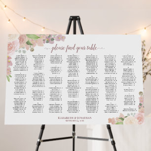 Pink Floral Alphabetical Wedding Seating Chart Foam Board