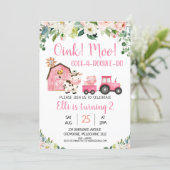 Pink Floral And Barn Farm Animals Birthday Invitation (Standing Front)