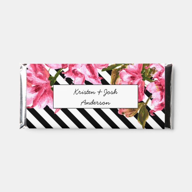 Pink Floral and Black Stripes Wedding Candy Bar (Front)
