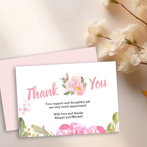 Pink Floral and Bold Handwritten Script Thank You Card