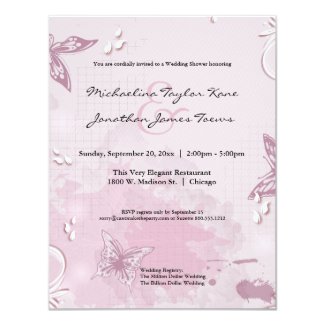 Pink Floral And Butterflies Wedding Shower Invite