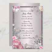 Pink Floral And Butterfly Bridal Shower Invitation (Front/Back)