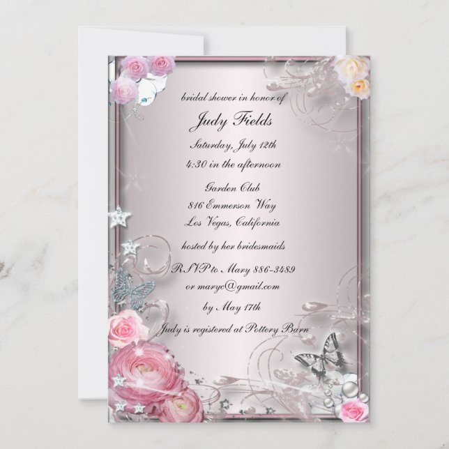 Pink Floral And Butterfly Bridal Shower Invitation (Front)
