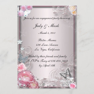 Pink Floral And Butterfly Engagement Party Invite