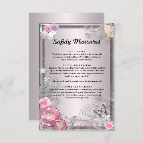 Pink Floral And Butterfly Safety Measures Enclosure Card