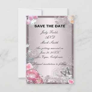 Pink Floral And Butterfly Save The Date Card