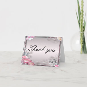 Pink Floral And Butterfly Thank You Card
