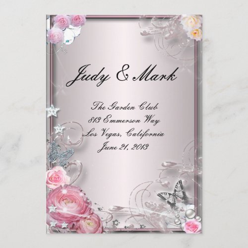 Pink Floral And Butterfly Wedding Menu Card