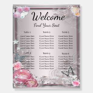 Pink Floral And Butterfly Wedding Seating Chart Foam Board