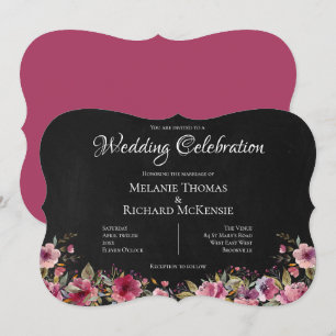 Pink Floral and Chalkboard Wedding Invitation