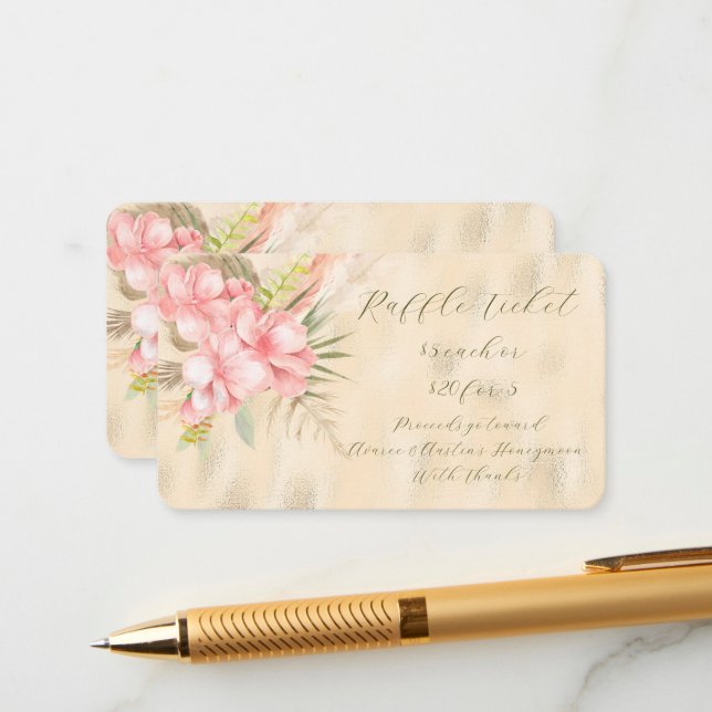 Pink Floral and Creamy Yellow Foil Raffle Enclosure Card (Front/Back In Situ)