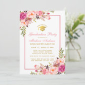 Pink Floral and Gold Graduation Party Invitation P (Standing Front)