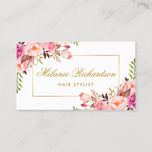 Pink Floral and Gold Hair Stylist Appointment Card