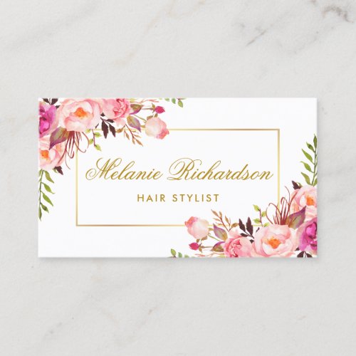 Pink Floral and Gold Hair Stylist Appointment Card
