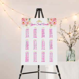 Pink Floral and Gold Quinceañera Seating Chart Foam Board