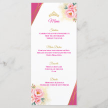 Pink Floral and Gold Quinceañera Table Menu