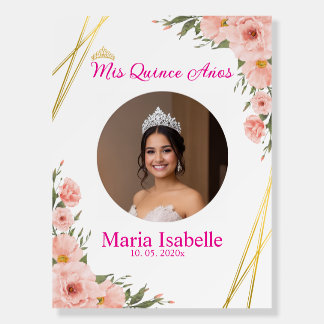 Pink floral and Gold Quinceńera Welcome Sign